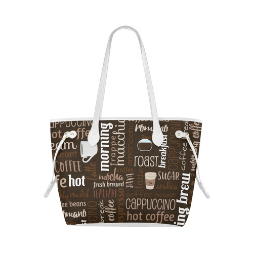 Brown, Chocolate, Coffee, Cappuccino, Latte, Words Pattern. Clover Canvas Tote Bag (Model 1661)