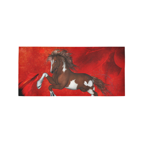 Wild horse on red background Area Rug 7'x3'3''
