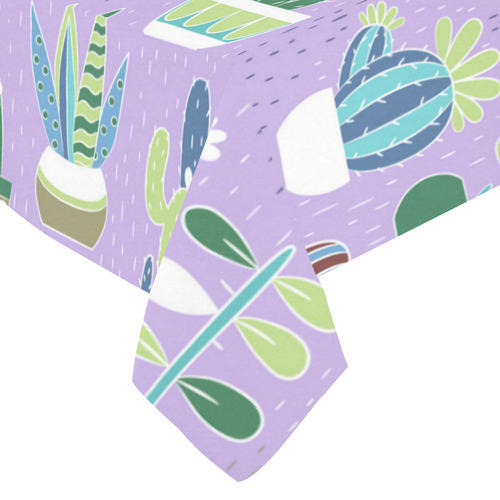 Cactus Pattern Green Blue Purple Cotton Linen Tablecloth 60"x 84"