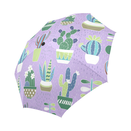 Cactus Pattern Green Blue Purple Auto-Foldable Umbrella (Model U04)