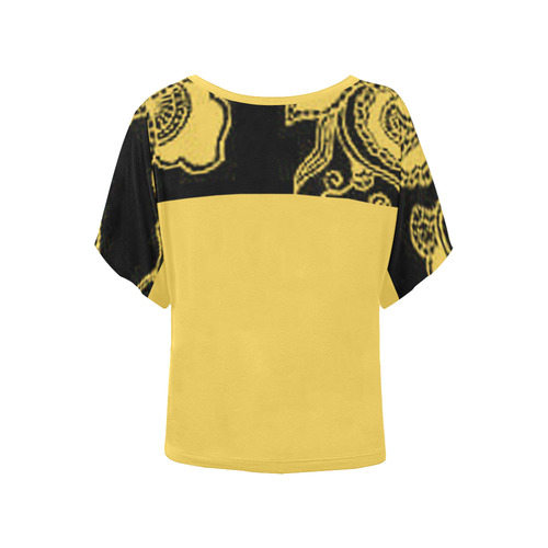 Primrose Yellow Floral Women's Batwing-Sleeved Blouse T shirt (Model T44)