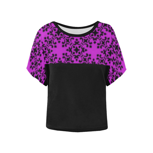 Dazzling Violet Damask Women's Batwing-Sleeved Blouse T shirt (Model T44)