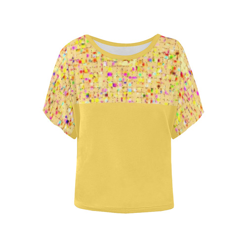 Antique Texture Yellow Women's Batwing-Sleeved Blouse T shirt (Model T44)