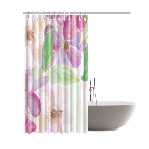 Pink Violet Floral Watercolor Shower Curtain 69"x84"