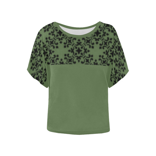 Kale Damask Women's Batwing-Sleeved Blouse T shirt (Model T44)