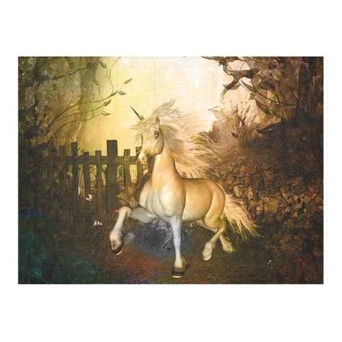 White unicorn in the night Cotton Linen Tablecloth 52"x 70"