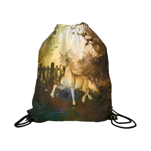 White unicorn in the night Large Drawstring Bag Model 1604 (Twin Sides)  16.5"(W) * 19.3"(H)
