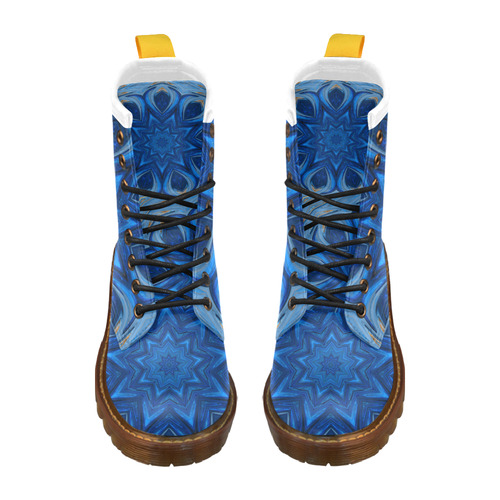 Blue Blossom Mandala High Grade PU Leather Martin Boots For Women Model 402H