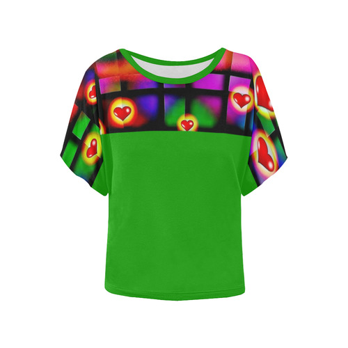 Hearts Parade Green Women's Batwing-Sleeved Blouse T shirt (Model T44)