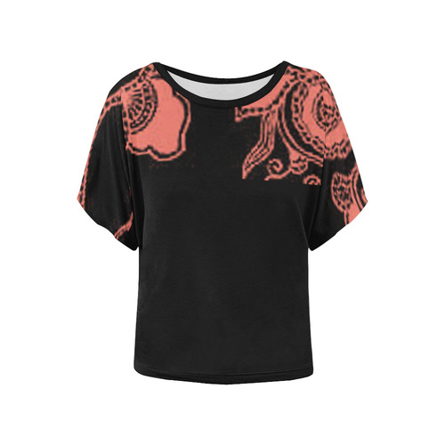 Peach Echo Floral Women's Batwing-Sleeved Blouse T shirt (Model T44)