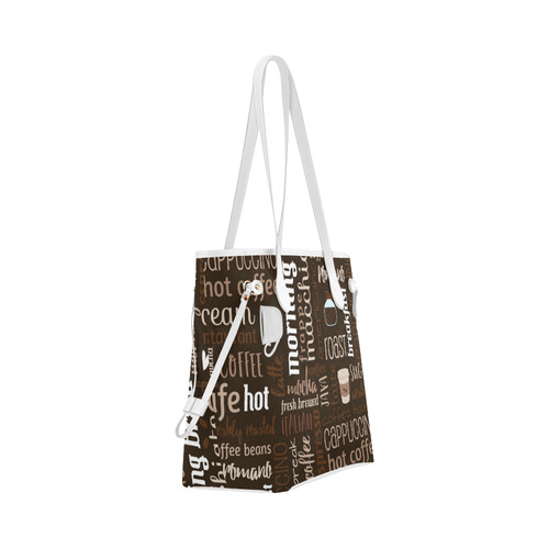 Brown, Chocolate, Coffee, Cappuccino, Latte, Words Pattern. Clover Canvas Tote Bag (Model 1661)