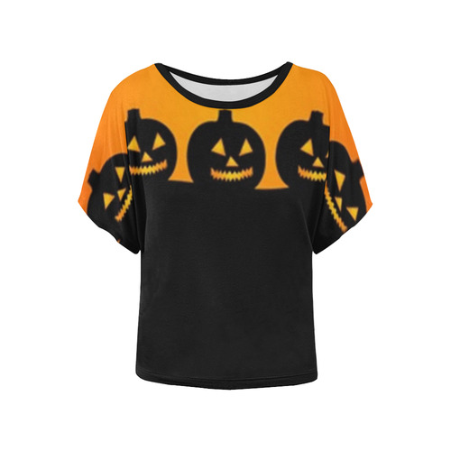 Halloween Jack-o-Lanterns Women's Batwing-Sleeved Blouse T shirt (Model T44)