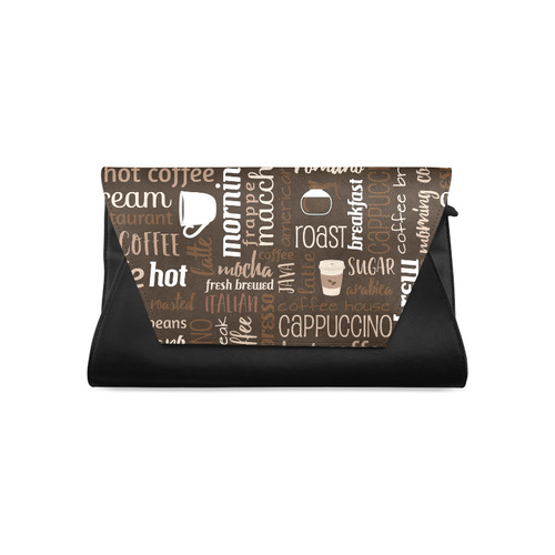 Brown, Chocolate, Coffee, Cappuccino, Latte, Words Pattern. Clutch Bag (Model 1630)