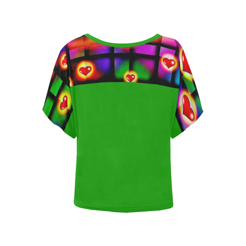 Hearts Parade Green Women's Batwing-Sleeved Blouse T shirt (Model T44)