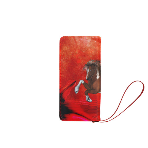 Wild horse on red background Women's Clutch Wallet (Model 1637)