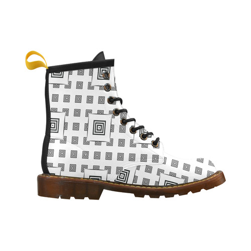 Solid Squares Frame Mosaic Black & White High Grade PU Leather Martin Boots For Men Model 402H