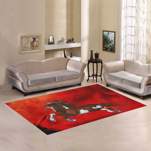 Wild horse on red background Area Rug7'x5'