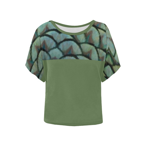 Peacock Feathers Kale Women's Batwing-Sleeved Blouse T shirt (Model T44)