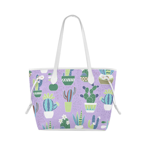 Cactus Pattern Green Blue Purple Clover Canvas Tote Bag (Model 1661)