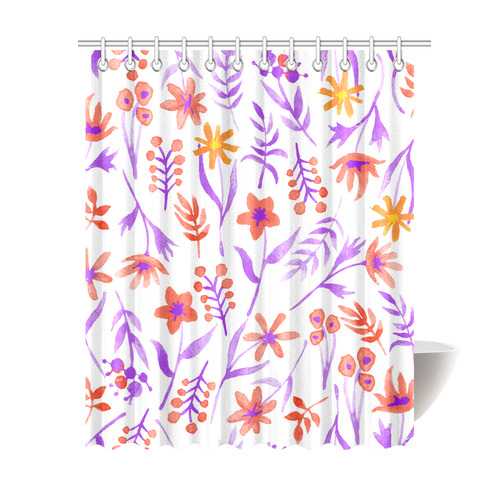Floral Pattern Red Purple Shower Curtain 69"x84"