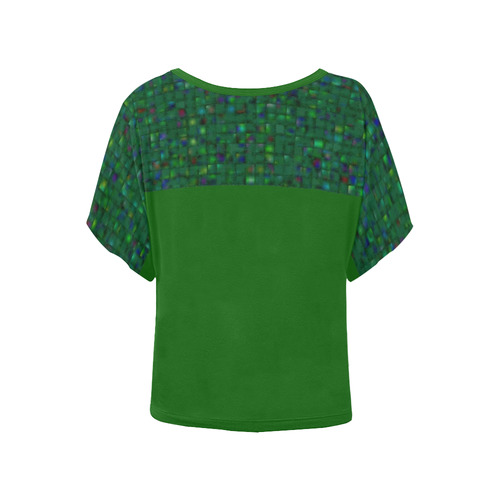 Antique Texture Green Women's Batwing-Sleeved Blouse T shirt (Model T44)