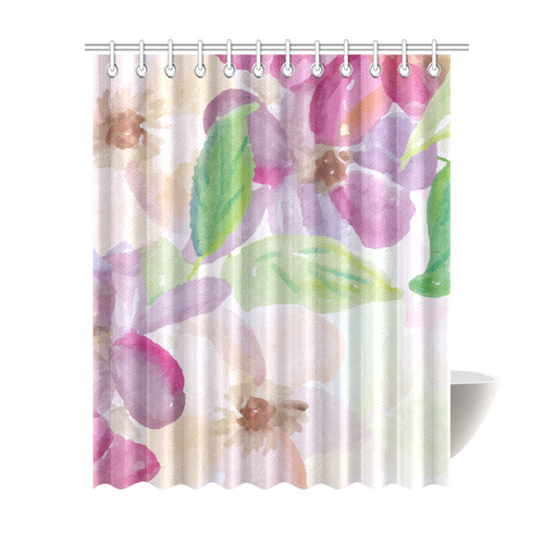 Pink Violet Floral Watercolor Shower Curtain 69"x84"