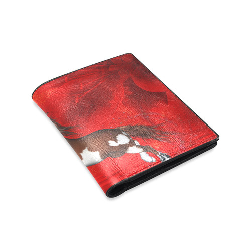 Wild horse on red background Men's Leather Wallet (Model 1612)