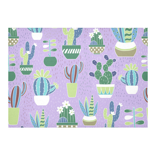 Cactus Pattern Green Blue Purple Cotton Linen Tablecloth 60"x 84"