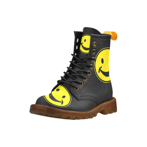 Funny yellow SMILEY for happy people High Grade PU Leather Martin Boots For Women Model 402H