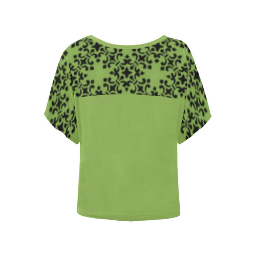 Greenery Damask Women's Batwing-Sleeved Blouse T shirt (Model T44)