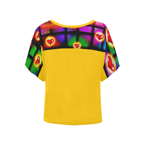 Hearts Parade Yellow Women's Batwing-Sleeved Blouse T shirt (Model T44)