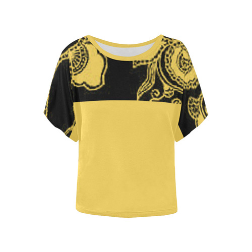 Primrose Yellow Floral Women's Batwing-Sleeved Blouse T shirt (Model T44)