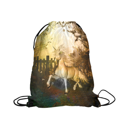 White unicorn in the night Large Drawstring Bag Model 1604 (Twin Sides)  16.5"(W) * 19.3"(H)