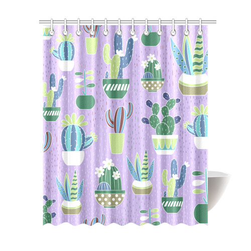 Cactus Pattern Green Blue Purple Shower Curtain 69"x84"