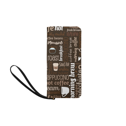 Brown, Chocolate, Coffee, Cappuccino, Latte, Words Pattern. Women's Clutch Purse (Model 1637)