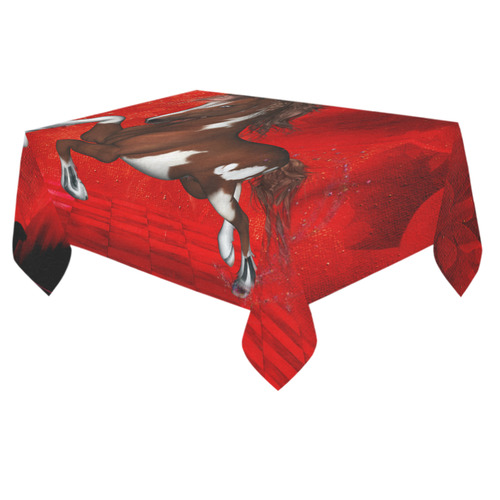 Wild horse on red background Cotton Linen Tablecloth 60"x 84"