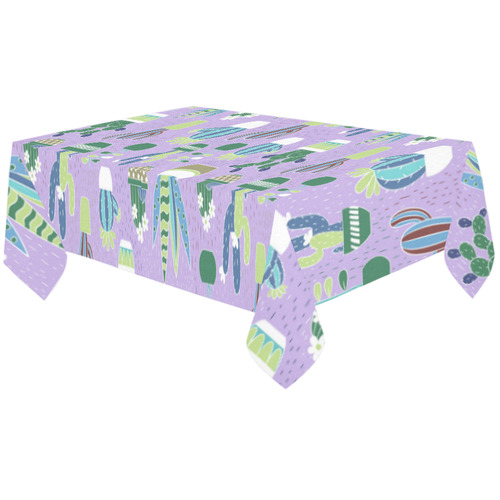 Cactus Pattern Green Blue Purple Cotton Linen Tablecloth 60"x120"
