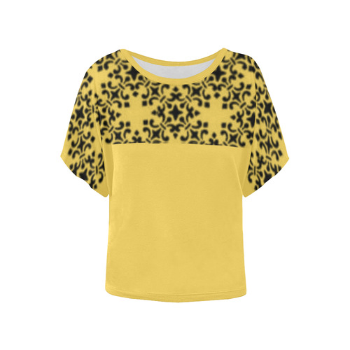 Primrose Yellow Damask Women's Batwing-Sleeved Blouse T shirt (Model T44)