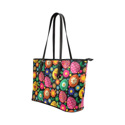 Easter Egg Pattern Pink Orange Green Leather Tote Bag/Large (Model 1651)