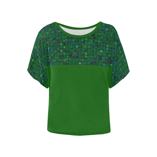 Antique Texture Green Women's Batwing-Sleeved Blouse T shirt (Model T44)