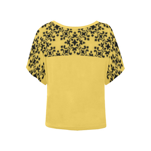 Primrose Yellow Damask Women's Batwing-Sleeved Blouse T shirt (Model T44)