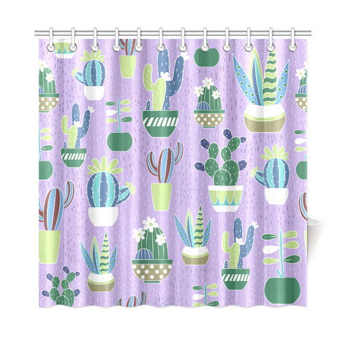 Cactus Pattern Green Blue Purple Shower Curtain 72"x72"