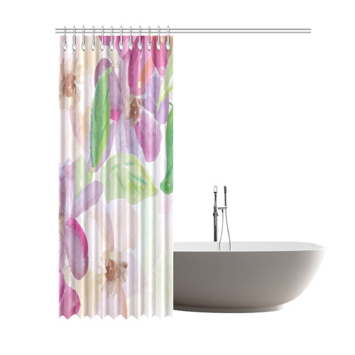 Pink Violet Floral Watercolor Shower Curtain 69"x84"