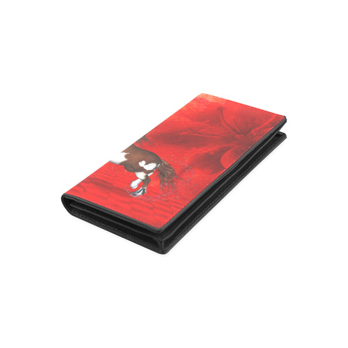 Wild horse on red background Women's Leather Wallet (Model 1611)
