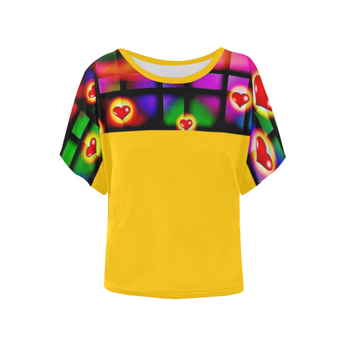 Hearts Parade Yellow Women's Batwing-Sleeved Blouse T shirt (Model T44)