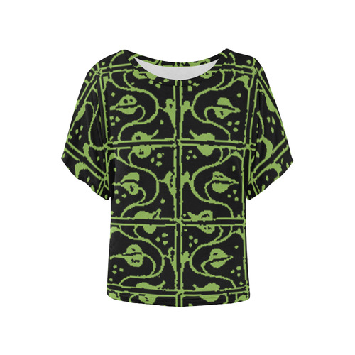Greenery Leaf and Vines Women's Batwing-Sleeved Blouse T shirt (Model T44)