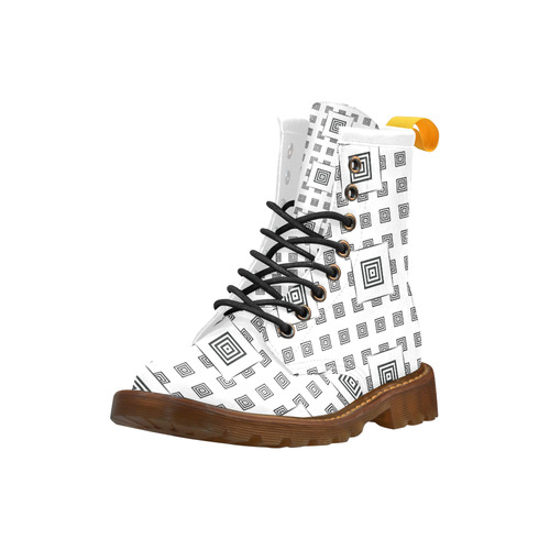 Solid Squares Frame Mosaic Black & White High Grade PU Leather Martin Boots For Women Model 402H