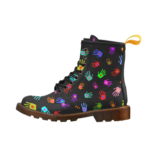 Multicolored HANDS with HEARTS love pattern High Grade PU Leather Martin Boots For Women Model 402H