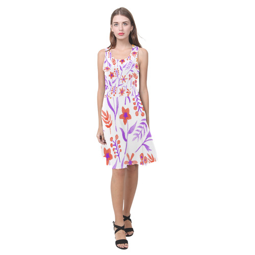 Floral Pattern Red Purple Atalanta Casual Sundress(Model D04)