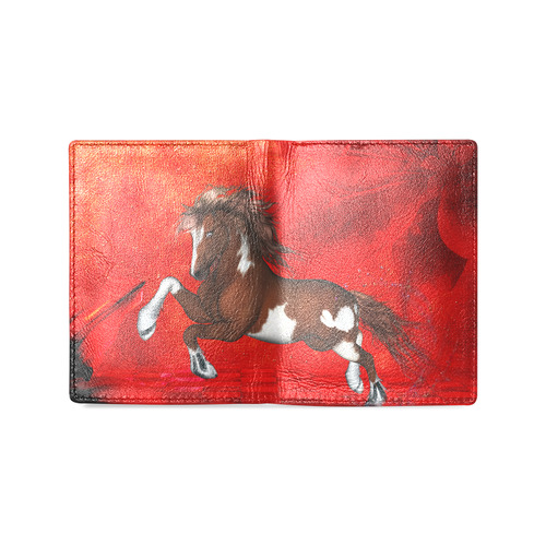 Wild horse on red background Men's Leather Wallet (Model 1612)